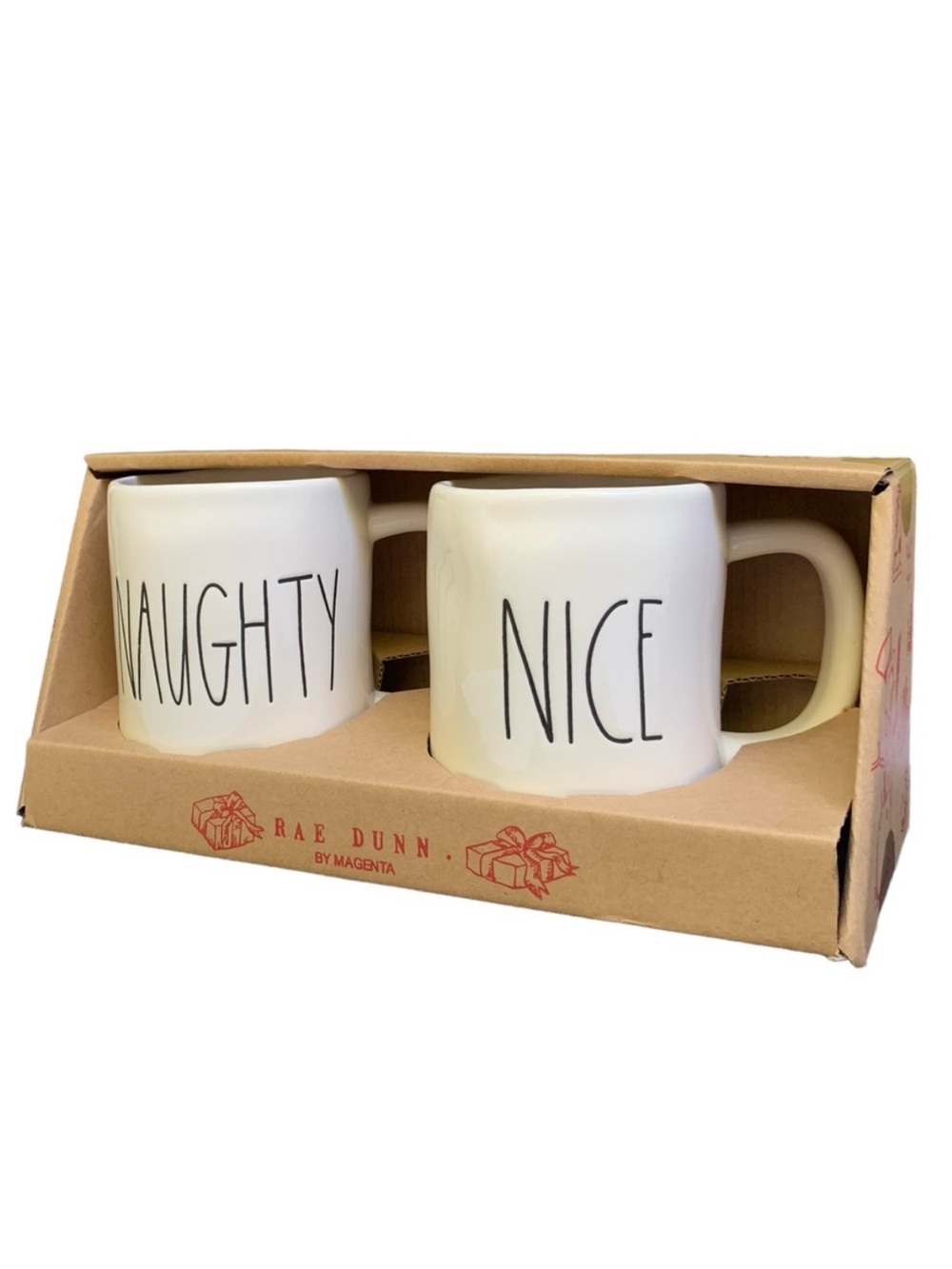 Rae Dunn NAUGHTY NICE Mug Set of 2 White Black Large Letter NWT 2017 OG